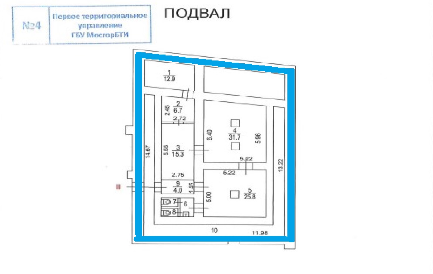 Нежилое помещение.План этажа _поэтажный_ с указанием границ реализуемого объекта.город Москва, улица Машкова, дом 17 - Подвал _0 пом. 3, ком. 2-9.jpg